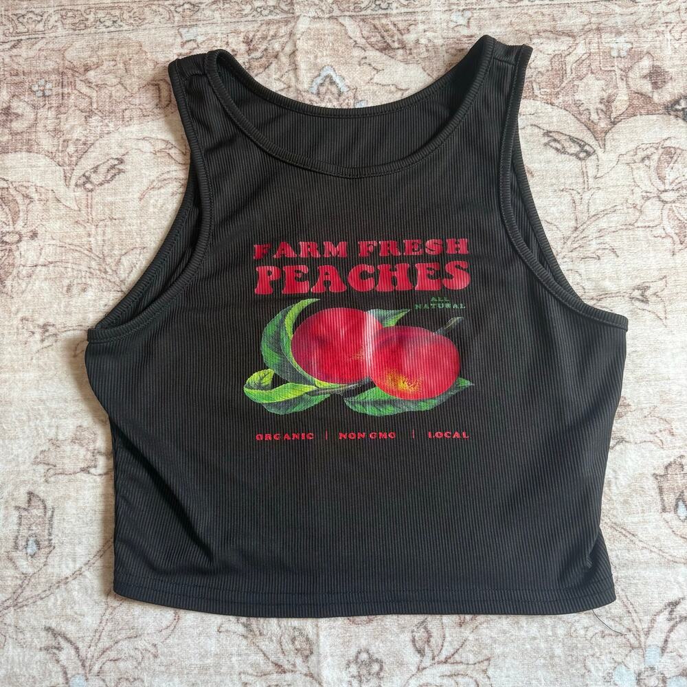 Shein Farm Fresh Peaches Cropped Tank Top Womens Medium EUC